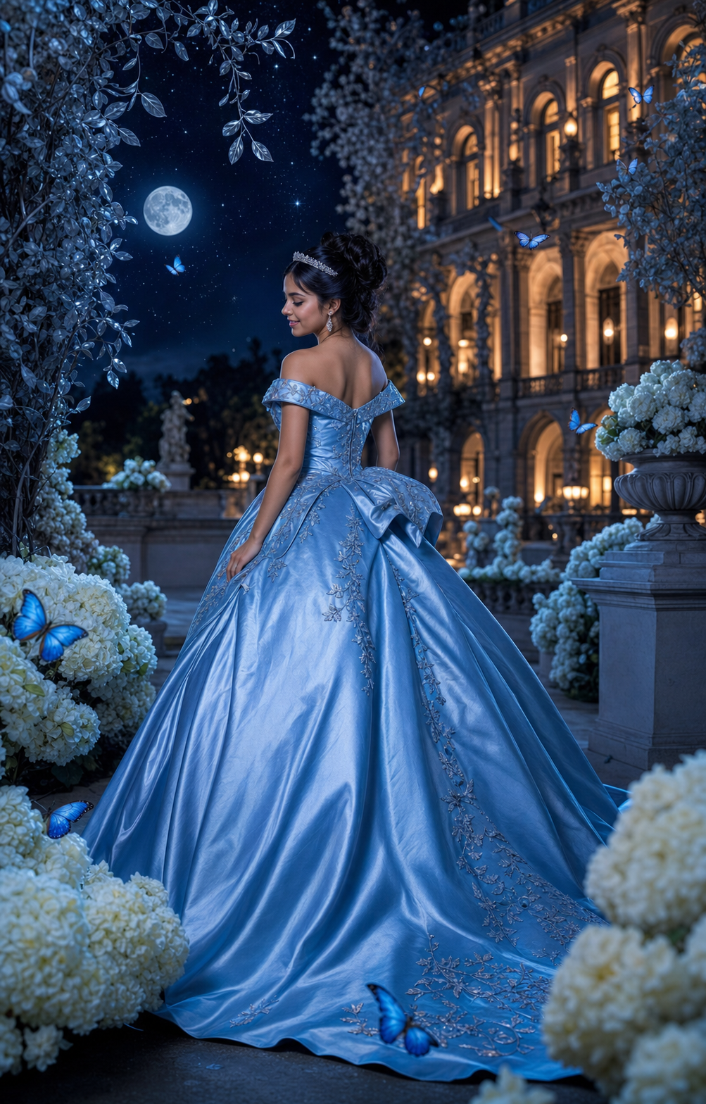 Retrato de la quinceañera en un jardín de cristal